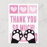 Cute Pink Heart Black Cat Paws Thank You Postcard