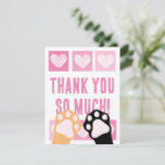 Cute Pink Heart Calico Cat Paws Thank You Note Card