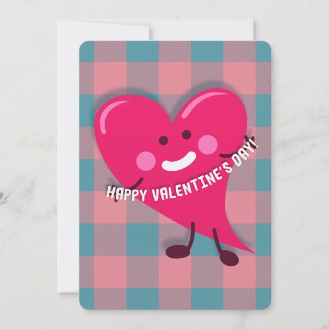 Cute Pink Heart Character Valentine's Day Holiday Card (Front)