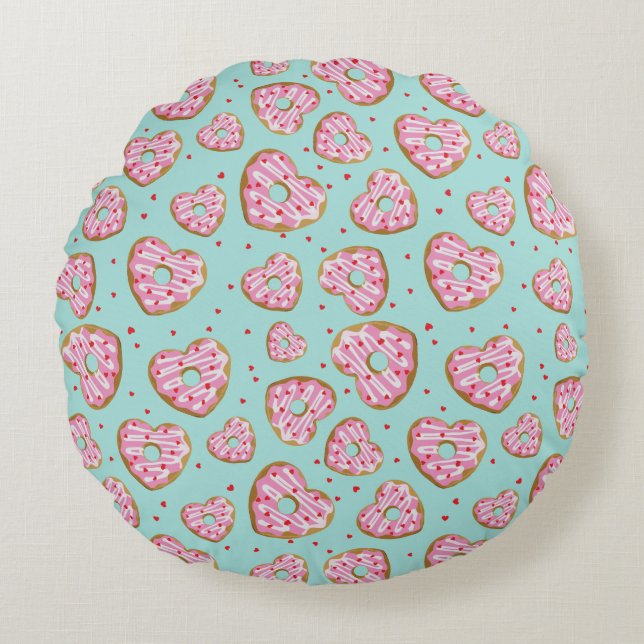 Cute Pink Heart Cookies Round Pillow (Front)