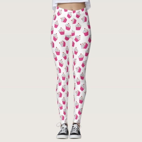 Cute Pink Heart Cupcake Pattern Leggings