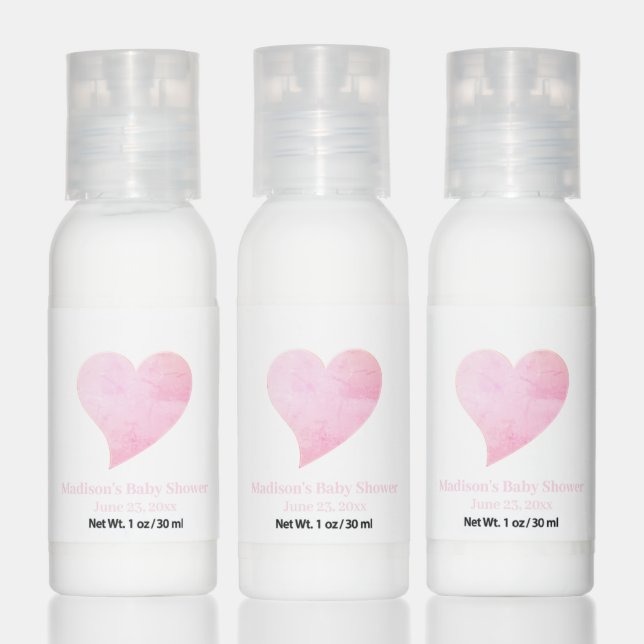 Cute pink heart custom girl baby shower favors hand lotion (Set)