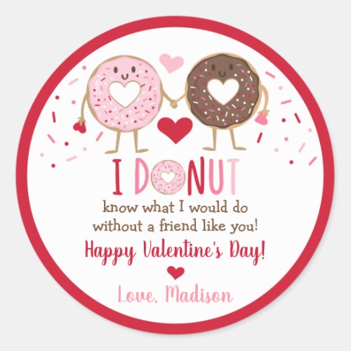 Cute Pink Heart Donut Valentines Day Classic Round Sticker