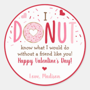 Cute Pink Heart Donut Valentine's Day Classic Round Sticker
