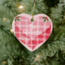 Cute Pink Heart Gingham Custom Photo Christmas