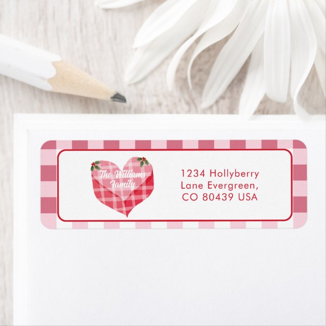 Cute Pink Heart Gingham Plaid Custom Return Label (Insitu)
