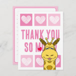 Cute Pink Heart Giraffe Thank You  Note Card