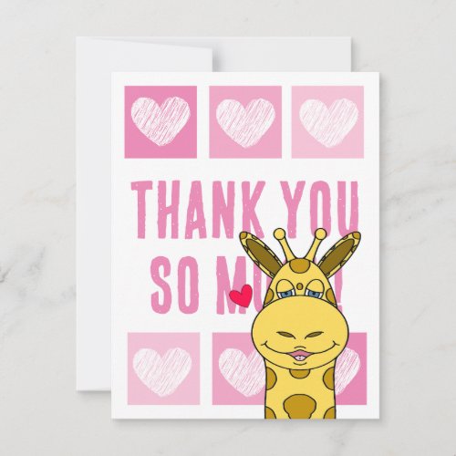 Cute Pink Heart Giraffe Thank You  Note Card