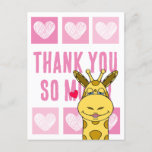 Cute Pink Heart Giraffe Thank You  Postcard