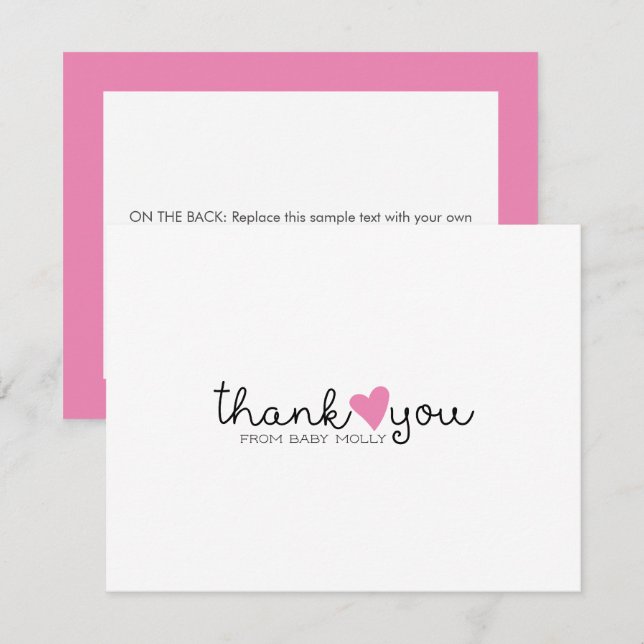 Cute Pink Heart Girl Baby Shower Thank You (Front/Back)