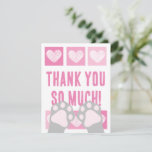 Cute Pink Heart Gray Cat Paws Thank You Note Card