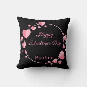 Cute Pink Heart Happy Valentine Throw Pillow