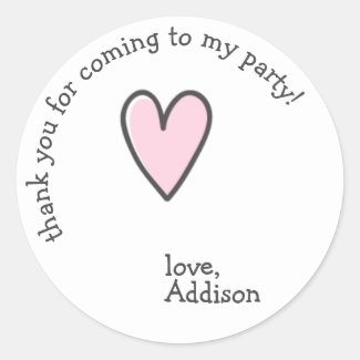 Cute Pink Heart - Kids Birthday Thank You  Classic Round Sticker