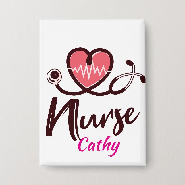 Cute  Pink Heart lifeline Nurse Personalize Button (Front)