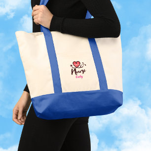 Cute Pink Heart lifeline Nurse Personalize Tote Bag