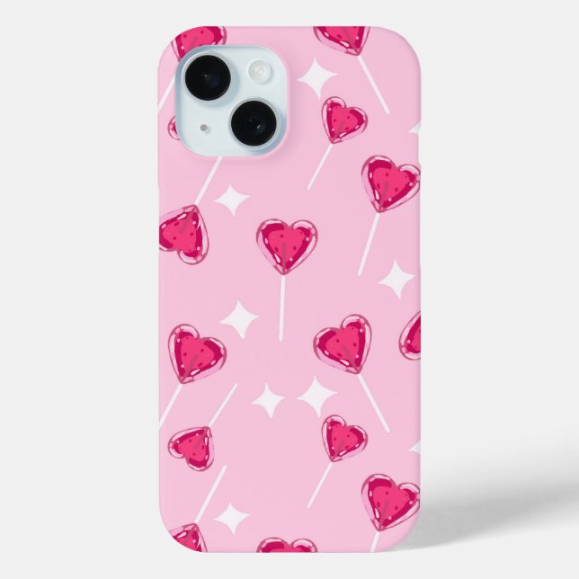 Cute Pink Heart Lollipop Seamless Pattern Case-Mate iPhone Case (Back)
