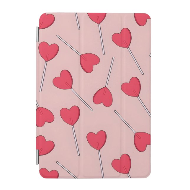 Cute Pink Heart Lollipops Seamless Pattern iPad Mini Cover (Front)