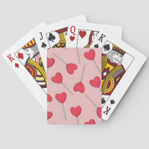 Cute Pink Heart Lollipops Seamless Pattern Poker Cards