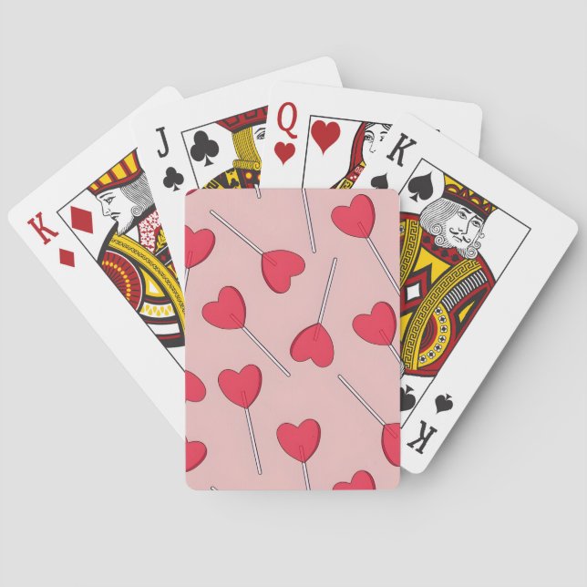 Cute Pink Heart Lollipops Seamless Pattern Poker Cards (Back)