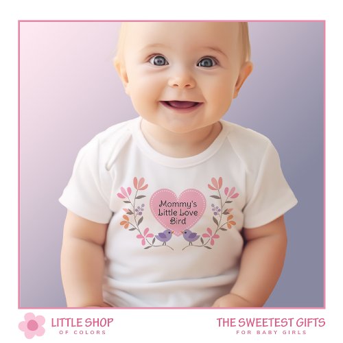 Cute Pink Heart Love Bird Floral Baby Bodysuit