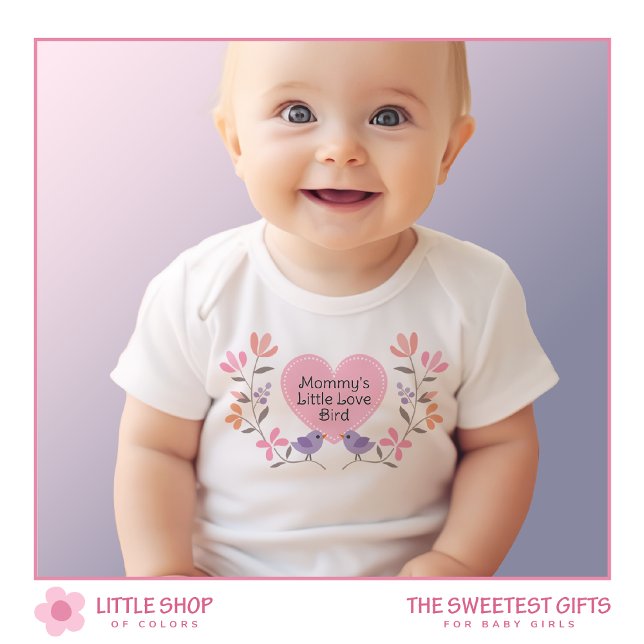 Cute Pink Heart Love Bird Floral Baby Bodysuit (Creator Uploaded)