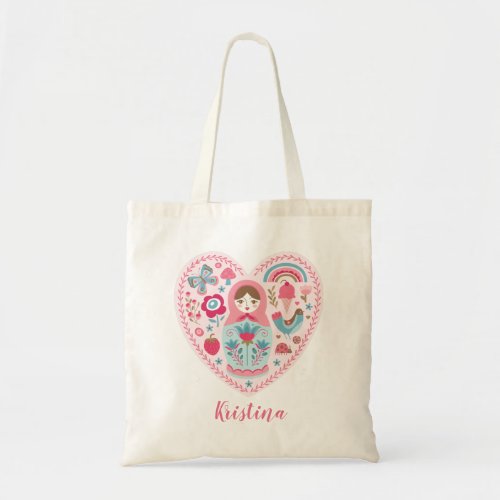 Cute Pink Heart Matryoshka Tote Bag