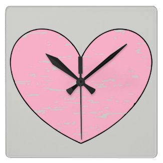 Pink Heart on Silver Square Wall Clock