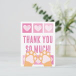 Cute Pink Heart Orange Cat Paws Thank You Note Card