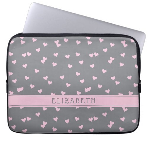 Cute Pink Heart Pattern Grey Custom Laptop Sleeve