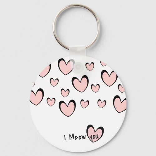 Cute Pink Heart Pattern  I Meow you Cat lover Keychain