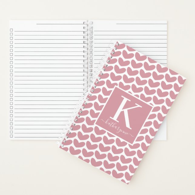 Cute Pink Heart Pattern Monogram Notebook (Inside)