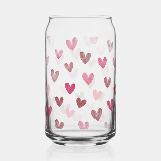 Cute Pink Heart Pattern – Romantic &Stylish Design Can Glass (Front)