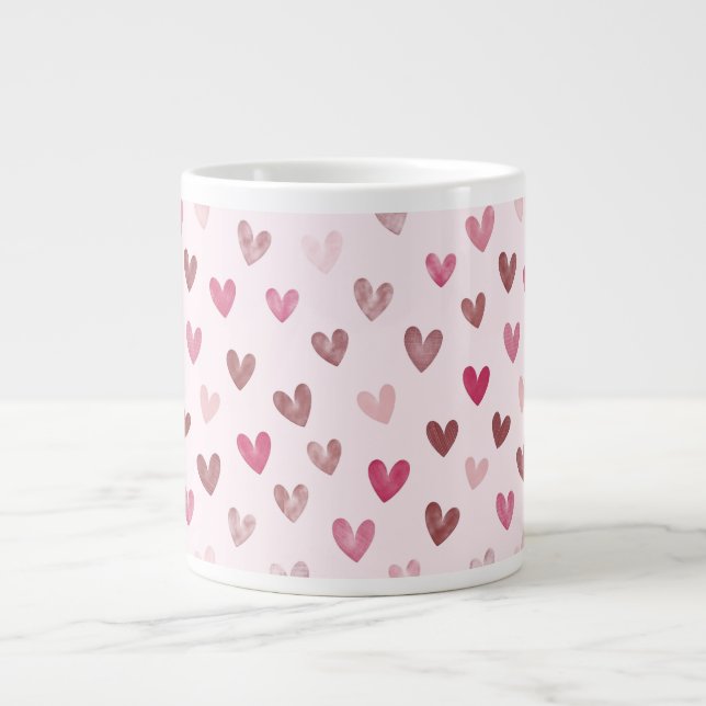 Cute Pink Heart Pattern – Romantic &Stylish Design Giant Coffee Mug (Front)