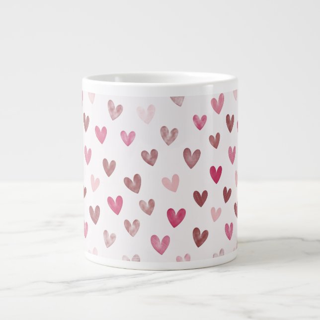 Cute Pink Heart Pattern – Romantic &Stylish Design Giant Coffee Mug (Front)