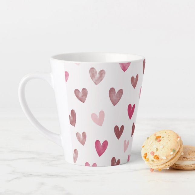 Cute Pink Heart Pattern – Romantic &Stylish Design Latte Mug (In Situ)