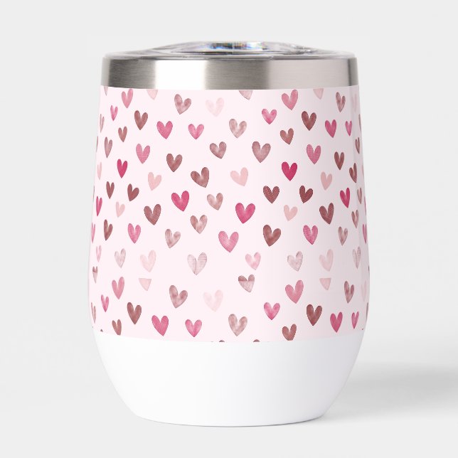 Cute Pink Heart Pattern – Romantic &Stylish Design Thermal Wine Tumbler (Front)