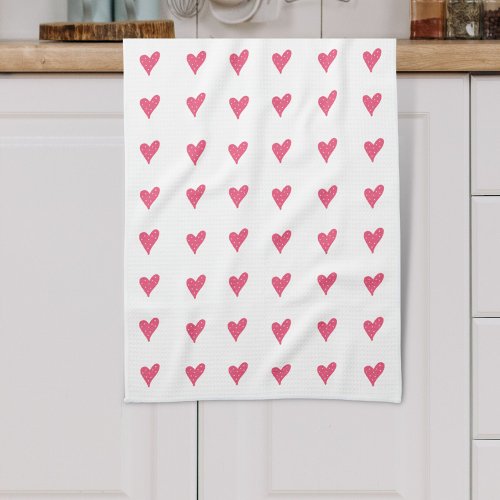 Cute Pink Heart Pattern Valentines Day Kitchen Towel