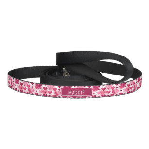 Cute Pink Heart Pattern With Personalized Pet Name Leash