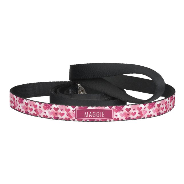 Cute Pink Heart Pattern With Personalized Pet Name Leash (Handle)