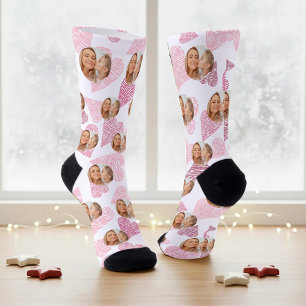 Cute Pink Heart Personalize Photo Mother's Day Mom Socks