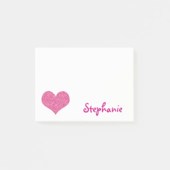 Cute Pink Heart Personalized Girly Name Post-it Notes by stdjura at Zazzle