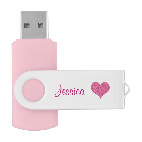 Cute Pink Heart Personalized Girly Name USB Flash Drive