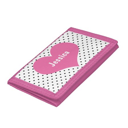 Cute Pink Heart - Personalized Name Nylon Wallet