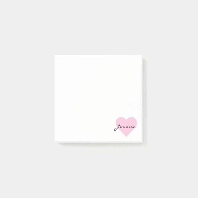 Cute Pink Heart Personalized Post-it Notes (Front)