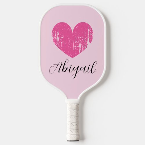 Cute pink heart pickleball paddle with custom name