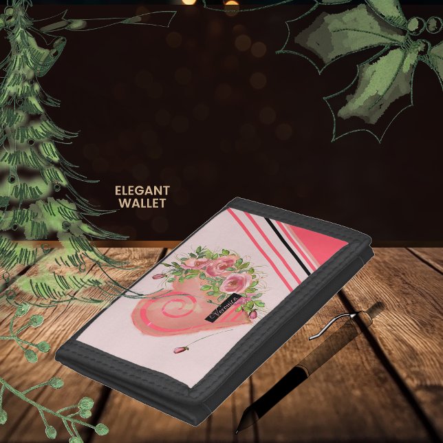 Cute Pink Heart Pink Roses Trifold Wallet (Cute Pink Heart Trifold Wallet)