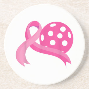 Cute Pink Heart Ribbon Pickleball Breast Cancer Aw Coaster