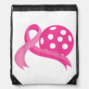 Cute Pink Heart Ribbon Pickleball Breast Cancer Aw Drawstring Bag
