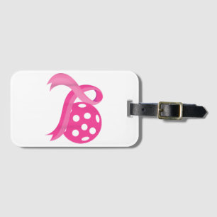 Cute Pink Heart Ribbon Pickleball Breast Cancer Aw Luggage Tag