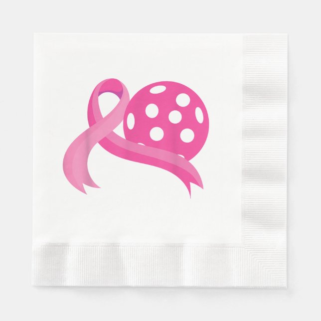 Cute Pink Heart Ribbon Pickleball Breast Cancer Aw Napkins (Front)